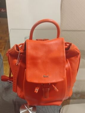Rossi Orange Leather Backpack with Top Handle
